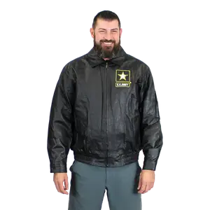 US Army Embroidered Leather Jacket with Faux Fur Lining