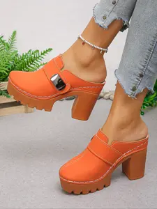 Women's Fashion High Heel Sandals, Casual Faux Leather Slip-On Shoes, Comfortable PU Leather Summer Footwear, Stylish Daily Wear, Casual Platform Sandals