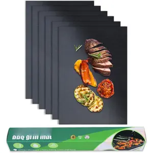 Black Grill Mats Set of 6 - Non-Stick Heavy Duty Teflon Grill Sheets for Charcoal, Gas & Electric Smokers