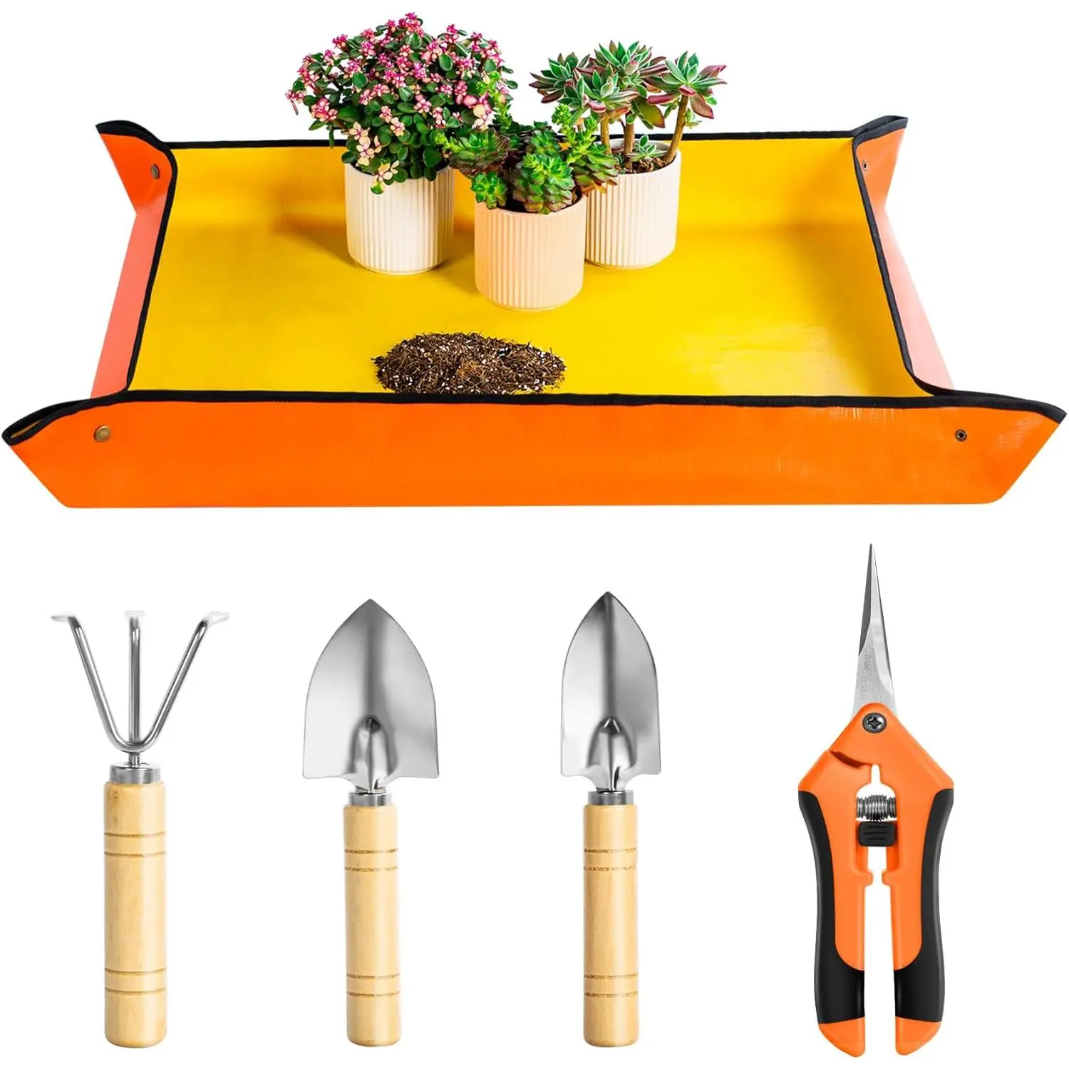 Repotting Mat, 5 count Succulent Tools Mini Garden Small Gardening Tools Indoor, Pruning Shear Gardening Scissor, Hand kit for Bonsai, Cactus, Fairy, Houseplant Transplanting, Seedling
