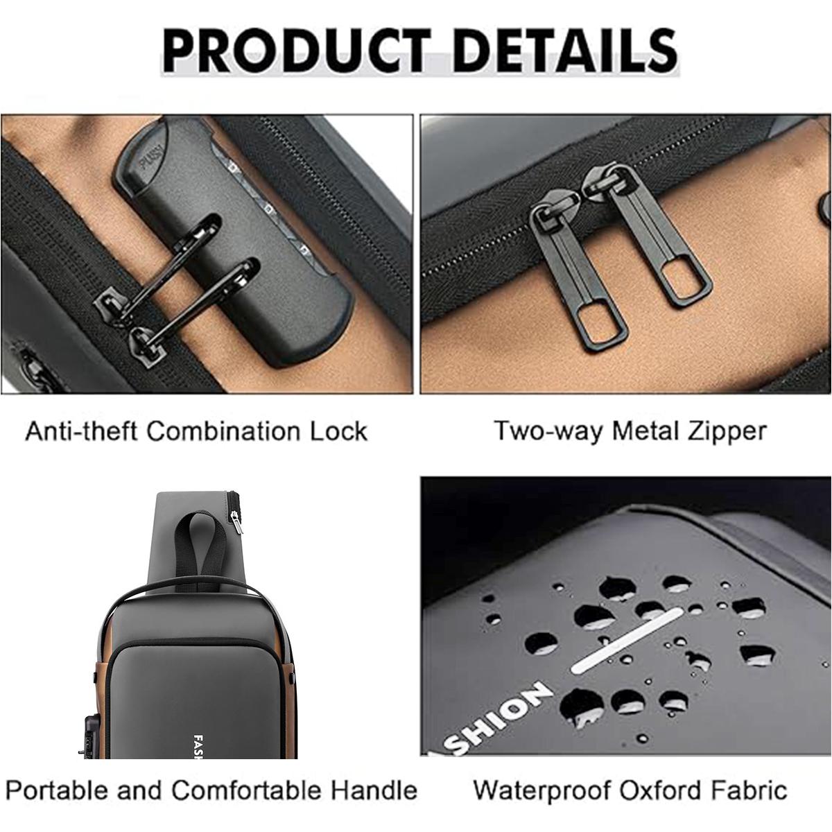 2025 Men's Anti-theft Crossbody Bag with Lock, Large Capacity Travel Chest Bag, Multi-pocket Organizer, Adjustable Strap, Durable Casual Sling Pack