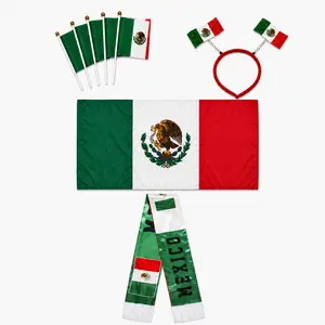 Mexico-Themed Soccer Fan Party Kit, Green White Red Game Day Accessories with Flags, Headband, Scarf, Horn, Stickers & Cape
