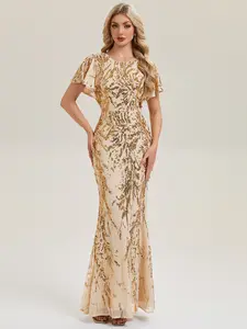 Ever-Pretty 2026 New Trend Natural Waist Sequin Mermaid Gown – High Stretch, Flattering Crew Neck & Flared Hem – Perfect for Wedding Guest, Evening Gala or Date Night  EE02585
