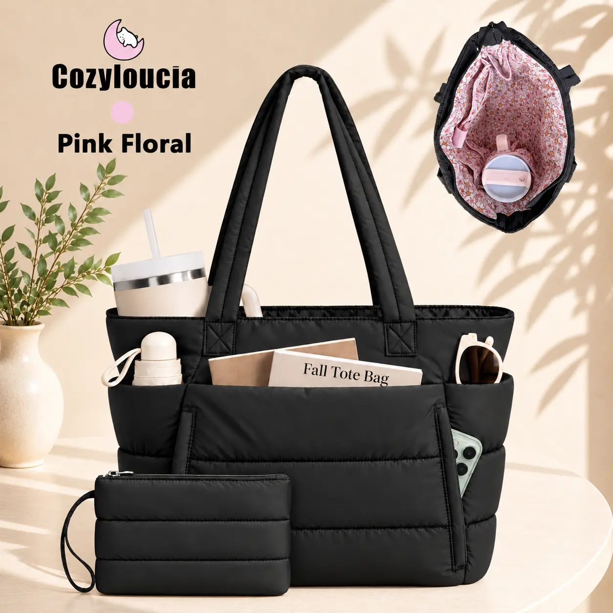 Coyzloucia Women's Floral Design Tote Bag for Women - Lightweight Puffy 15.6" Laptop Cloud Bag with Interior Cute Print for Work - Travel Accessories for Women, Everyday Handbag,School ,Gym,Nurse ,Clinical ,Office Tote Bag,outdoorfun