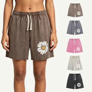 Wayii Fashion Unisex Vintage Printed Acid Wash Baggy Sweat Shorts, Casual Streetwear Drawstring Shorts with Convenient Pockets, Comfy Summer Loungewear Bottoms