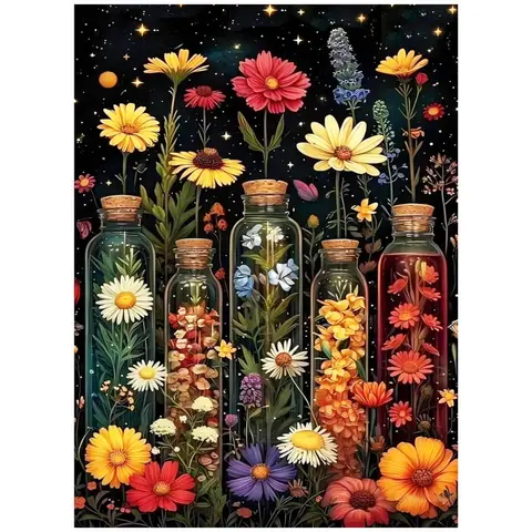 Starry Sky Glass Flower Bottle Wildflower Daisy Art Painting 5D DIY Diamond Painting Kit, Diamond Art Tools Full Drill Square Diamonds Embroidery Cross Stitch Craft Home Decor Gift Painting Set DIY Diamond Arts