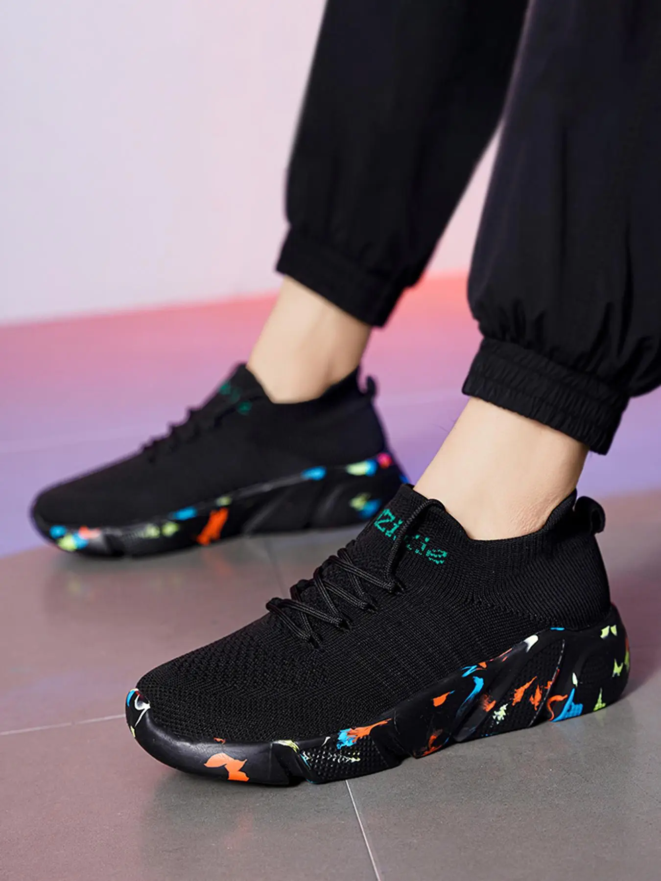 Men's Summer Trendy Comfortable Mesh Breathable Lace-up Low Top Sneakers, Black Outdoor Casual Sports Running Shoes, Training Shoes for Boy, Boy's Wal