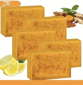 5pcs Lemon Turmeric Kojic Soap Fragrance, Jabon De Curcuma For Face And Body