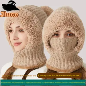 Thickened Fleece Hat Scarf Mask One-Piece Hat Winter Warm Hat for Women