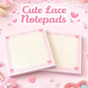 Cute Pink Lace Notepad | Small Square Stationery | Bow Aesthetic Notes | Gift for Her | Desk Accessories