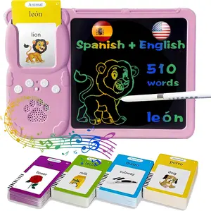 KIDGENIUS English-Spanish Talking Flash Cards with Writing Tablet, 510-Word Pocket Speech Toy for Toddlers & Autism Kids (Ages 3-12)
