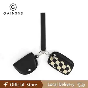GAINSNS Women'S Checkered Wristlet Wallet with Detachable Keychain - Dual Pouch, Zipper Coin Purse , Stylish Small Accessory for Everyday Use, Coin Storage | Stylish Wristlet