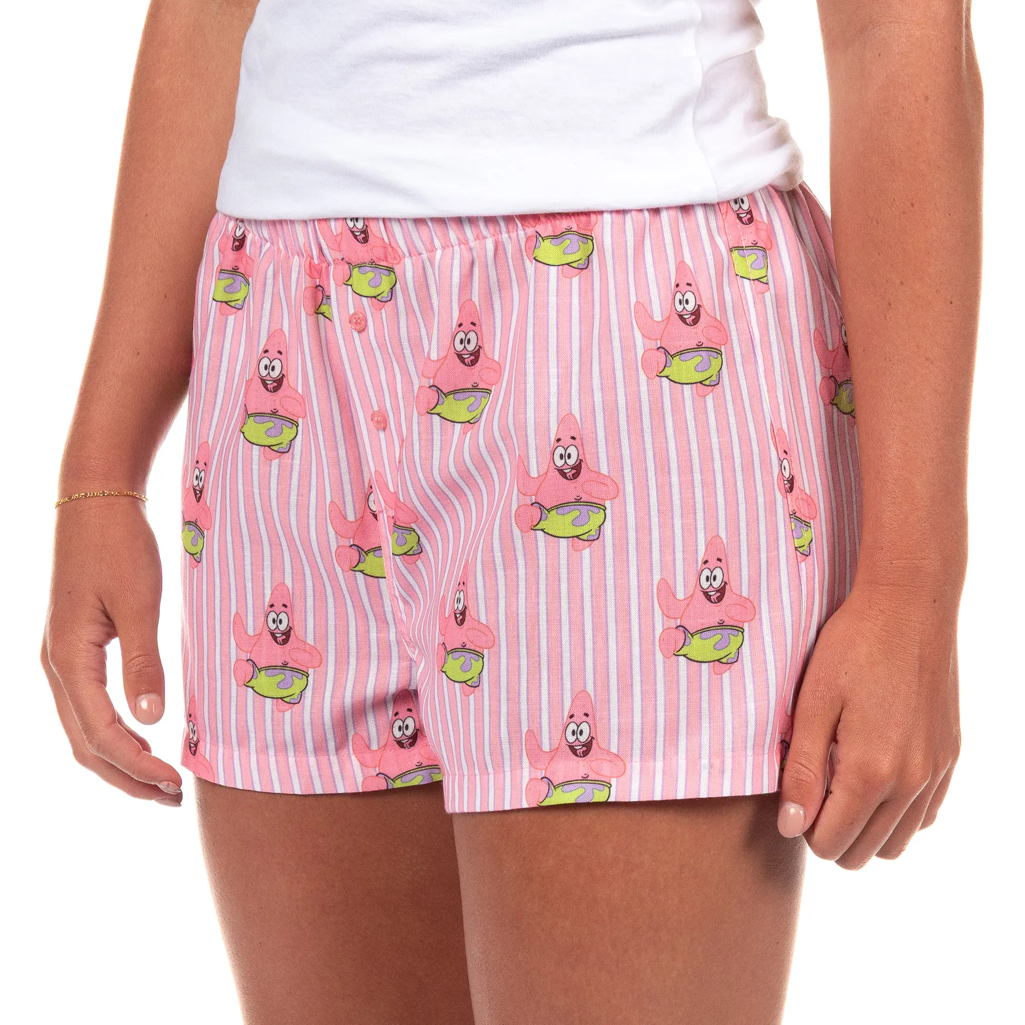 Nickelodeon SpongeBob SquarePants Boxer Micro Shorts Women's Patrick Star Striped Pajama Lounge Bottoms, Polyester, Style