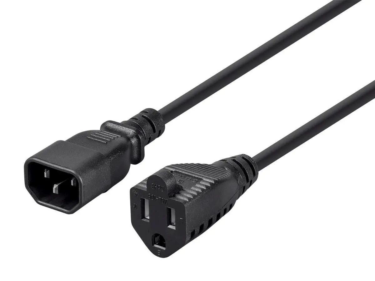 Monoprice 40058 Desktop Computer Power Cord with IEC 60320 C14 to NEMA 5-15R IEC/NEMA Plug, 18AWG Black SVT Cord - 10A, 125V, 1250W - 3 ft.