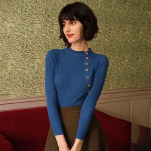 RIHOAS Women's Long Sleeve Skinny Elastic Sweater Pull Over Tops Fashion Underwear Lady Comfort Knitting Casual Comfortable Fall Knitwear Womenswear Basic Blue