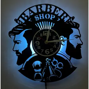 Industrial Style LED Wall Clock for Men's Barbershop, Classic American Retro Oil Head Theme, Decorative Clock for Barber Shop, Hair Salon, Lighted Wall Clock