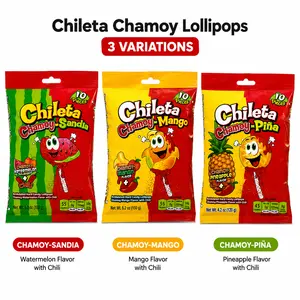 Chileta Chamoy Lollipops 10ct | Mexican Sweet, Tangy & Mild Spicy Candy (Piña, Mango & Watermelon Flavours)