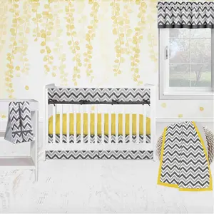 Bacati - Ikat Dots chevron 6-Piece Crib Bedding Set with Crib Rail Guard - Yellow/Grey Neutral