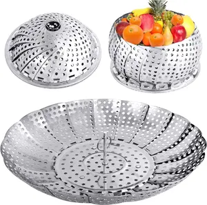 Veggie Vegetable Steamer Basket, Folding Steaming Basket, Metal Stainless Steel Steamer Basket Insert, Collapsible Steamer Baskets for Cooking Food, Expandable Fit Various Size Pot(5.3" to 8.6") YLYL