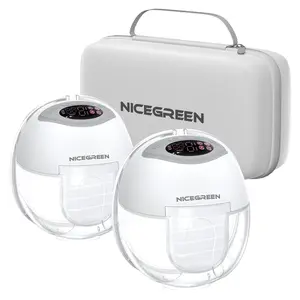 NICEGREEN S32, Wearable Breast Pump , Hospital-Grade Hands-Free Electric Breastfeeding Pump, 9 Adjustable Suction Levels, Portable Wireless Double Breast Pump with Carrying Bag, 24mm, 2 Pack, Grey