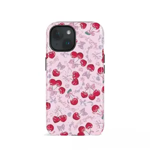 Pink heart-shaped cherry  Cover for iphone 17 pro max 16 Plus 15 14 13 12 11 Plus Fashion Trendy Anti-Stain Durable Lightweight Protection Shockproof Matte Texture Elegant Luxury Gift High-Quality New Product, New Year's Best Choice
