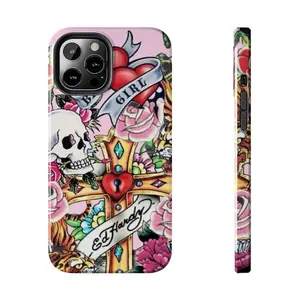 Ed Hardy Phone Case, Inspired Bad Girl Grunge Skull Pink Cross, For iPhone