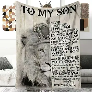 Vintage Lion Crown Blanket for Son, Warm Flannel Throw, Family Emotional Gift, Home Decor, Sofa, Bedroom, Living Room, Travel, Camping, Flannel Blankets