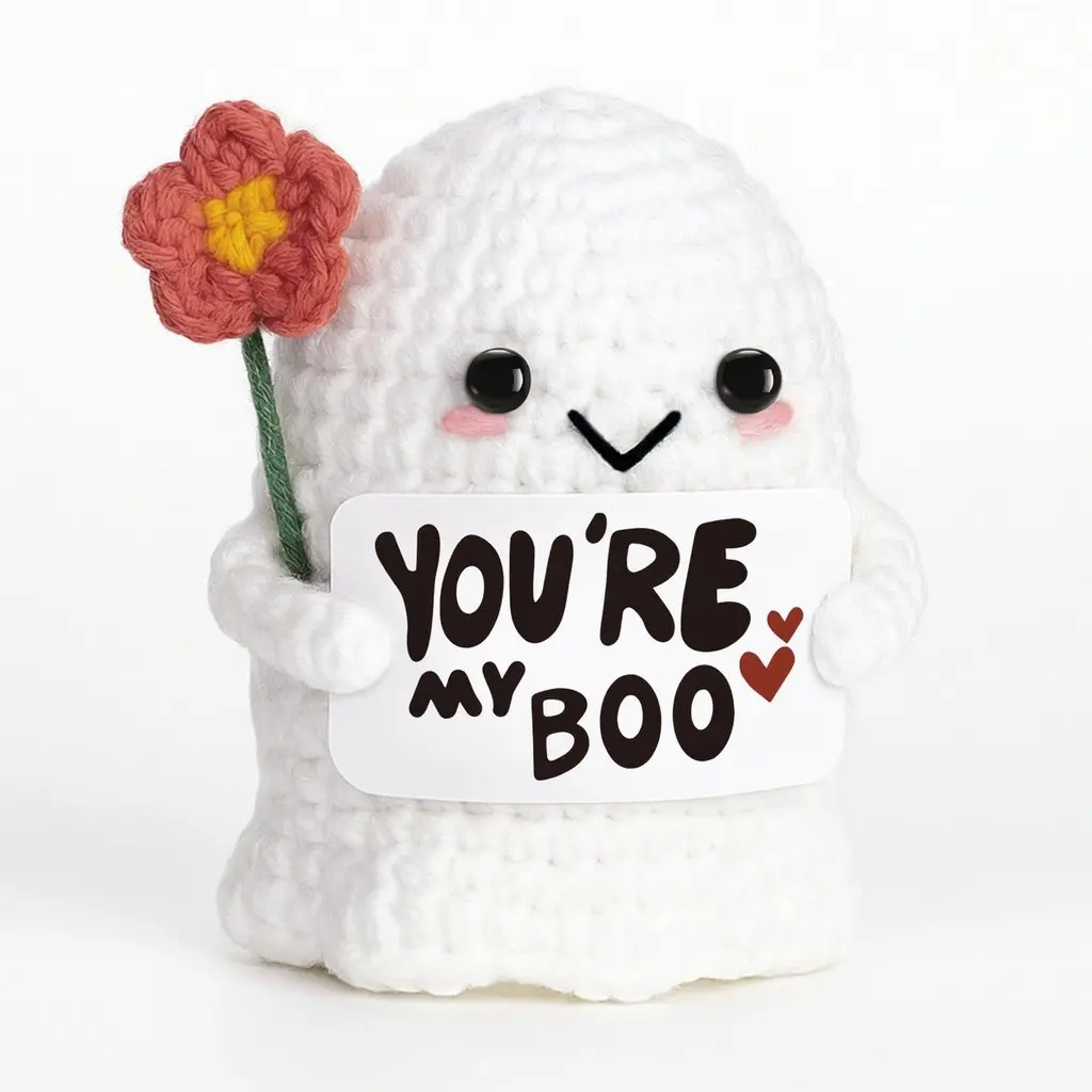 You're My Boo Crochet Ghost, Soft Stuffed Figure, Soft Huggable, Anniversary Love Gift for Couples, Mother's Day Card, Valentine, Birthday, Halloween Present, Soft Cuddly Gift