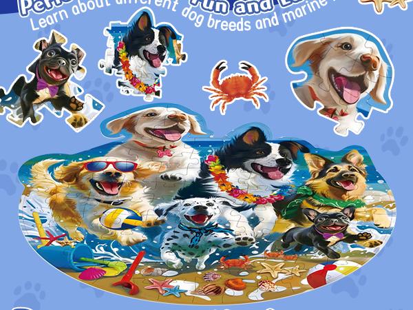 [Magic Toy] Animal Puzzle for Kids, 100-piece round puppy floor puzzle, Perfect Gift for Boys and girls aged 3+