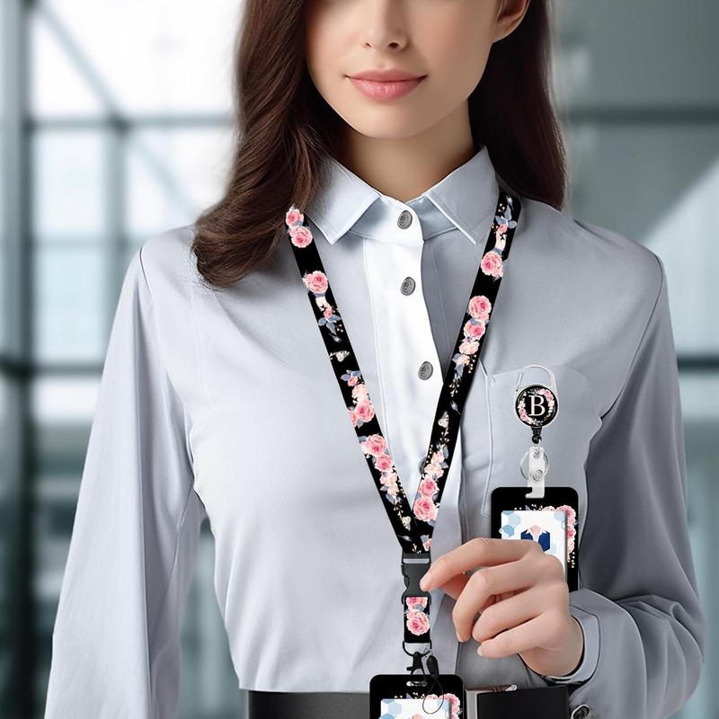 A-Z Badge Holder with Retractable Reel and Breakaway Lanyard Badge Clips Retractable Heavy Duty Badge Reel,,ID Holder with Breakaway Lanyard for School Nurse Office Teen B