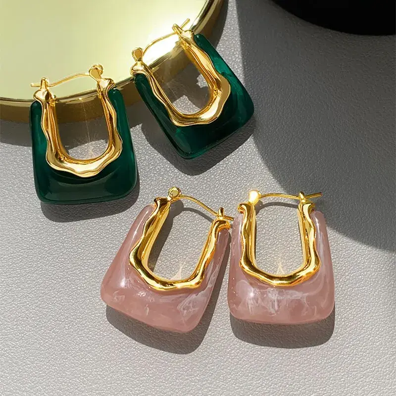 Green Pink Transparent Resin Earrings For Women Geometric Irregular Stud Earrings 2023 New Trendy Ear Jewelry for Party K-