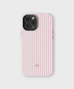 Personalized Pink Phone Case Custom Monogram Phone Case Aesthetic Pink Striped Phone Case Summer Coastal Phone Case Preppy Phonecase Beachy -Tough Case - Case for iP 17 16 15 14 13 12 11 X Promax Plus
