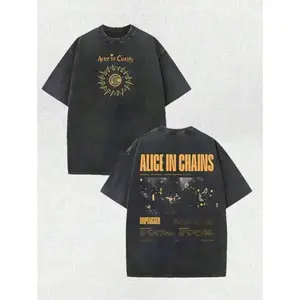 Retro Album "Alice In Chains" Band Members' Men's Washed T-Shirt, A Gift Suitable For Both Men And Women, A Music Tour T-Shirt, Patterned T-Shirt.