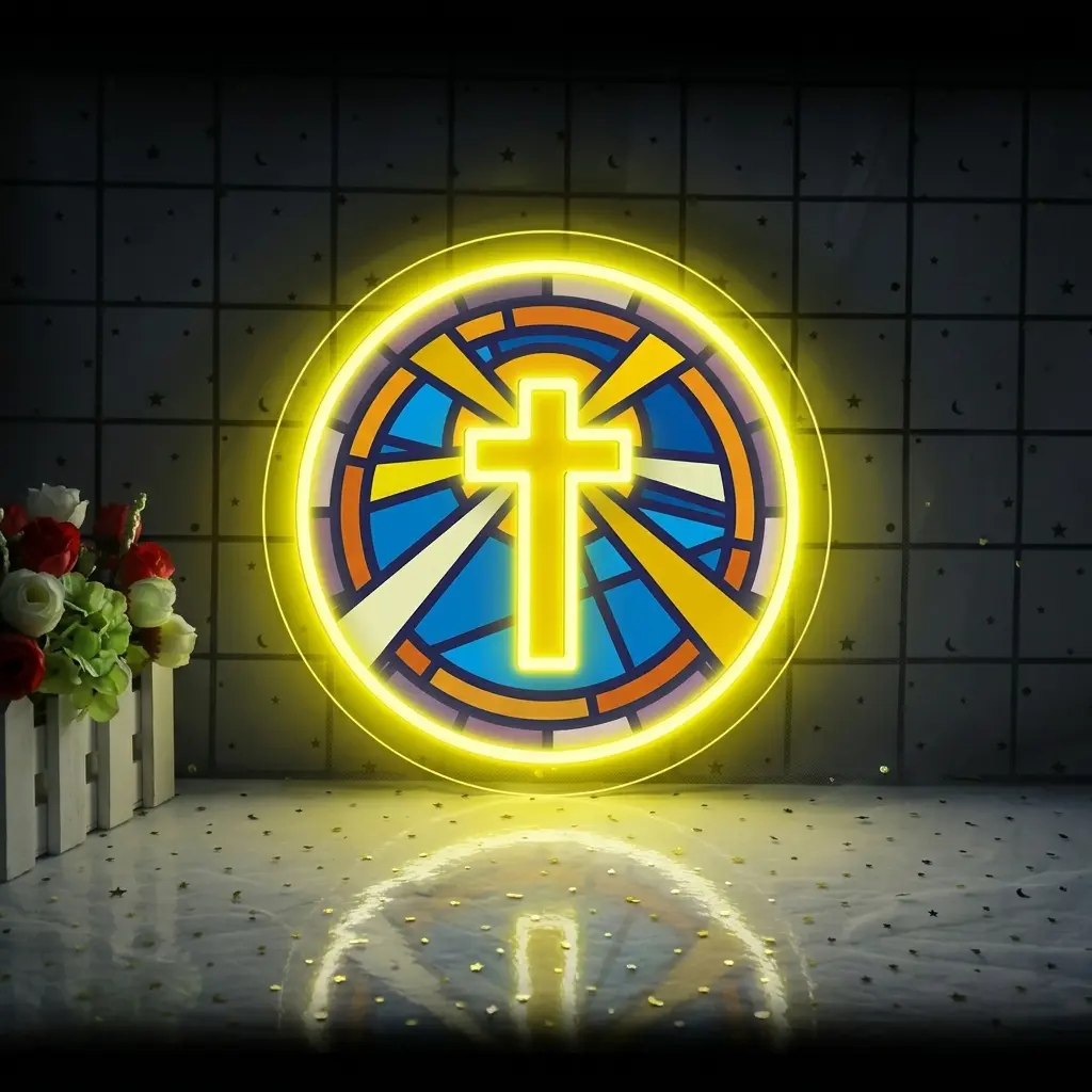 Jesus Cross Neon Sign Wall Light - Christian Religious Home Decor, 5-Level Adjustable Brightness, USB-Powered, Ideal for Church or Bedroom Decor, Christian Gift Option