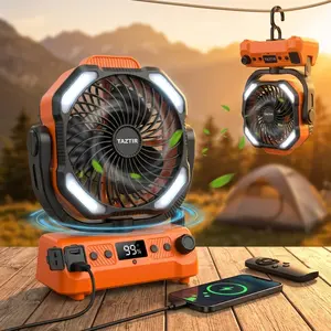 Taztir 3-in-1 Portable Camping Fan with 20000mAh Battery, Rechargeable Desktop Fan with LED Light & Power Bank, No Plug, 4 Speeds Strong Airflow for Camping, Bedroom, Office & Emergency