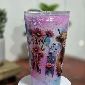 glitter lava effect snow glove tumbler with floating glitter in liquid between walls vaso tipo snow globe