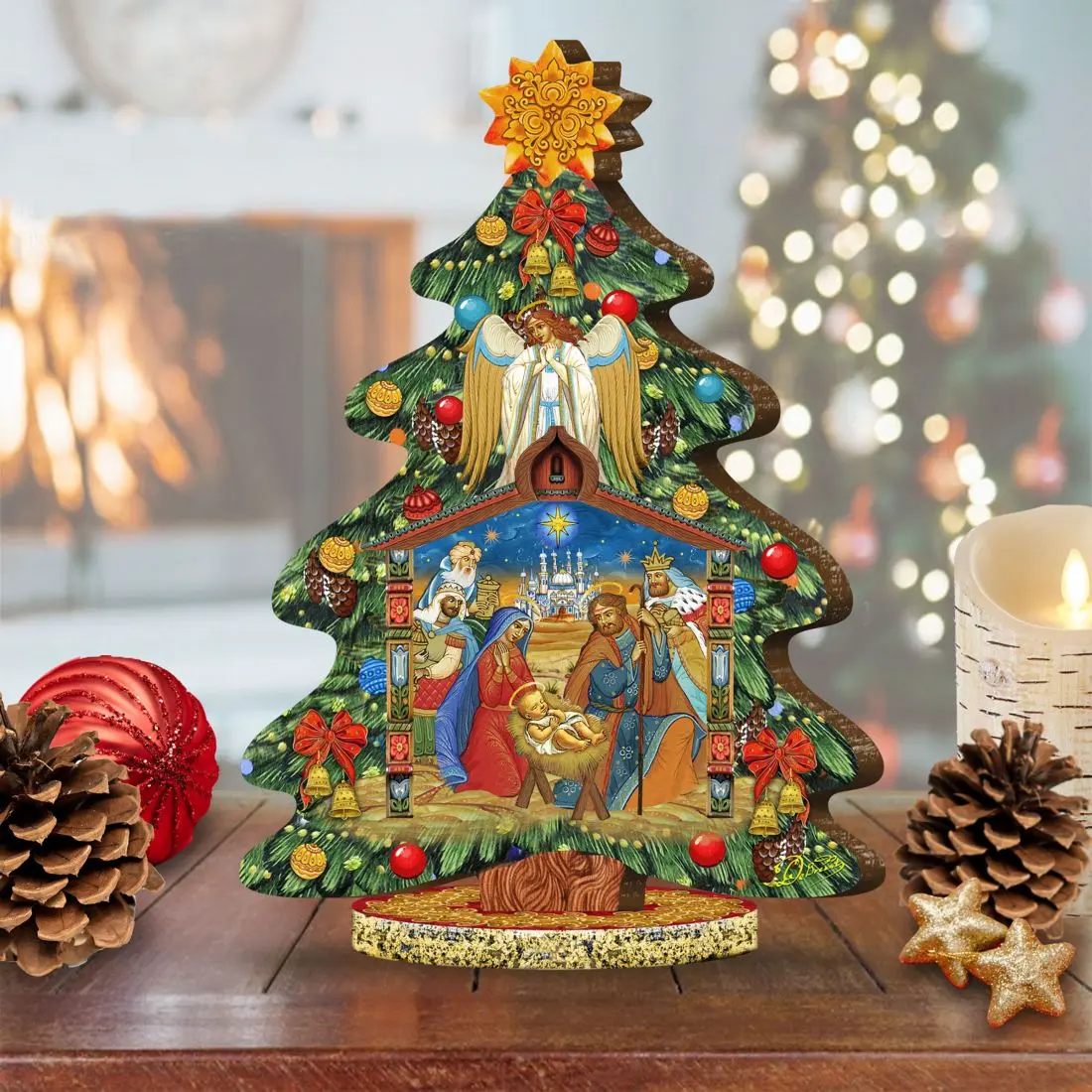 Designocracy 89304 Handmade Wooden Christmas Nativity Story Miniature Decor Ornaments, 17x11x4 in Festive Home Holiday Gift
