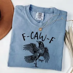 Comfort Colors F-Caw-F Funny Crow Unisex T-shirt, Black Bird Shirt, Raven Lover Gift, Garment-Dyed Vintage Look, Soft Premium Cotton, Made In The USA	