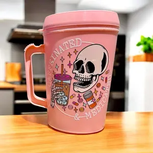 Over caffeinated and medicated 34oz Mother Trucker Mug with Lid & Straw - Bridal Party Mug mug wrap, Drinkware - Tumbler Washable Coffee Reusable, fun, trendy Cup Reuse Lightweight snarky Stylish
