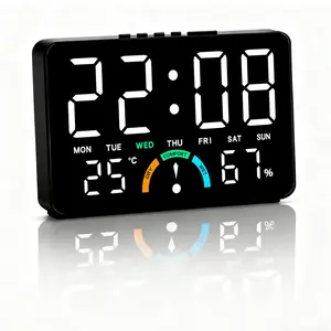 Multi-Functional LED Bedside Alarm Clock, Fashionable with Week Temperature Humidity Display, Dual Alarm, Adjustable Brightness, Digital Alarm Clocks