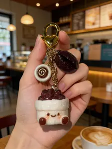 Cute Jellycat Style Soft Plush Pendant Keychain, 3D Coffee Bean Charm, Hearts Backpack Decoration, Car Key Ornament, Creative Gift for Friends