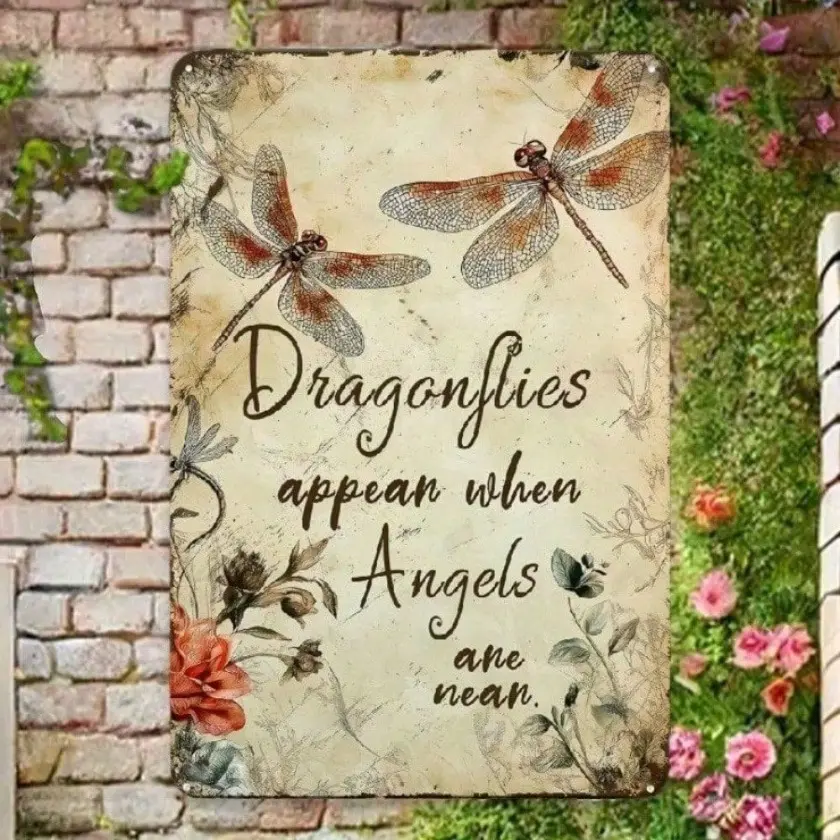 1pc Vintage Dragonfly Aluminum Wall Art 8x12 Inch Rectangle Design Rustic Indoor Outdoor Decor for Patio Garden Fence Bar Man Cave Floral Dragonfly Sign