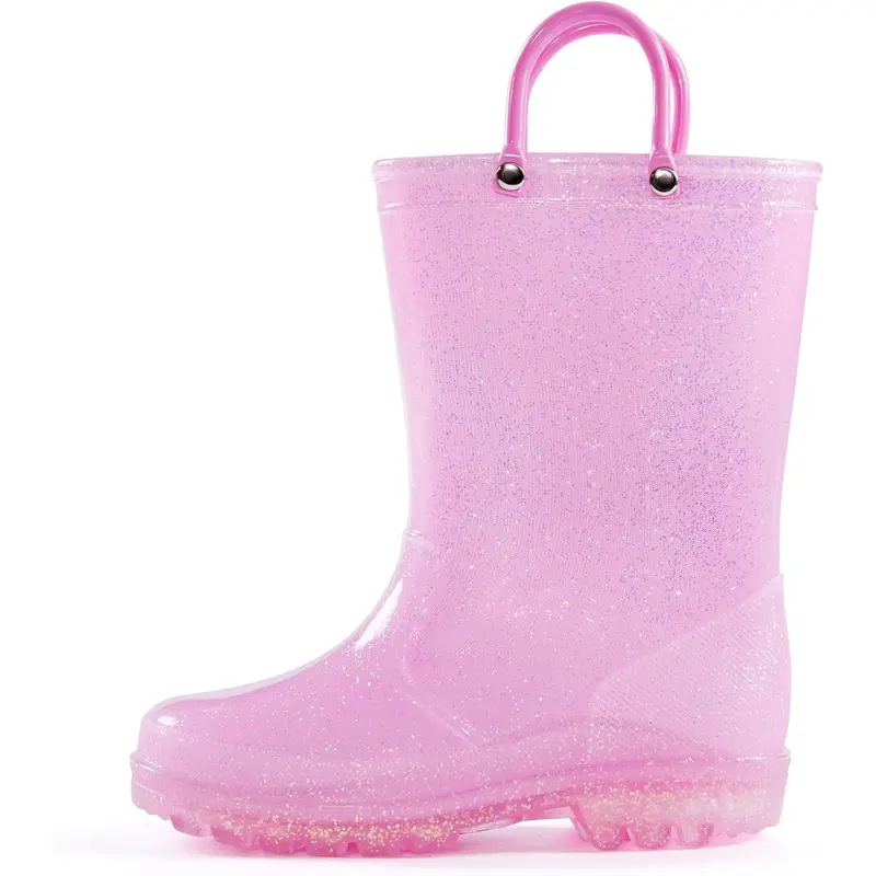 P-SOK032 Girls Rain Boots,Kids Glitter Waterproof Boots with Easy-on Handles