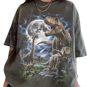 Vintage Dinosaur T-Shirt, Jurassic Moon Graphic Tee, T Rex Triceratops Raptor Print, Retro Prehistoric Art Shirt, Unisex Streetwear Tee, Trending Dino Lover Gift, Gift for Men, Gift for Women