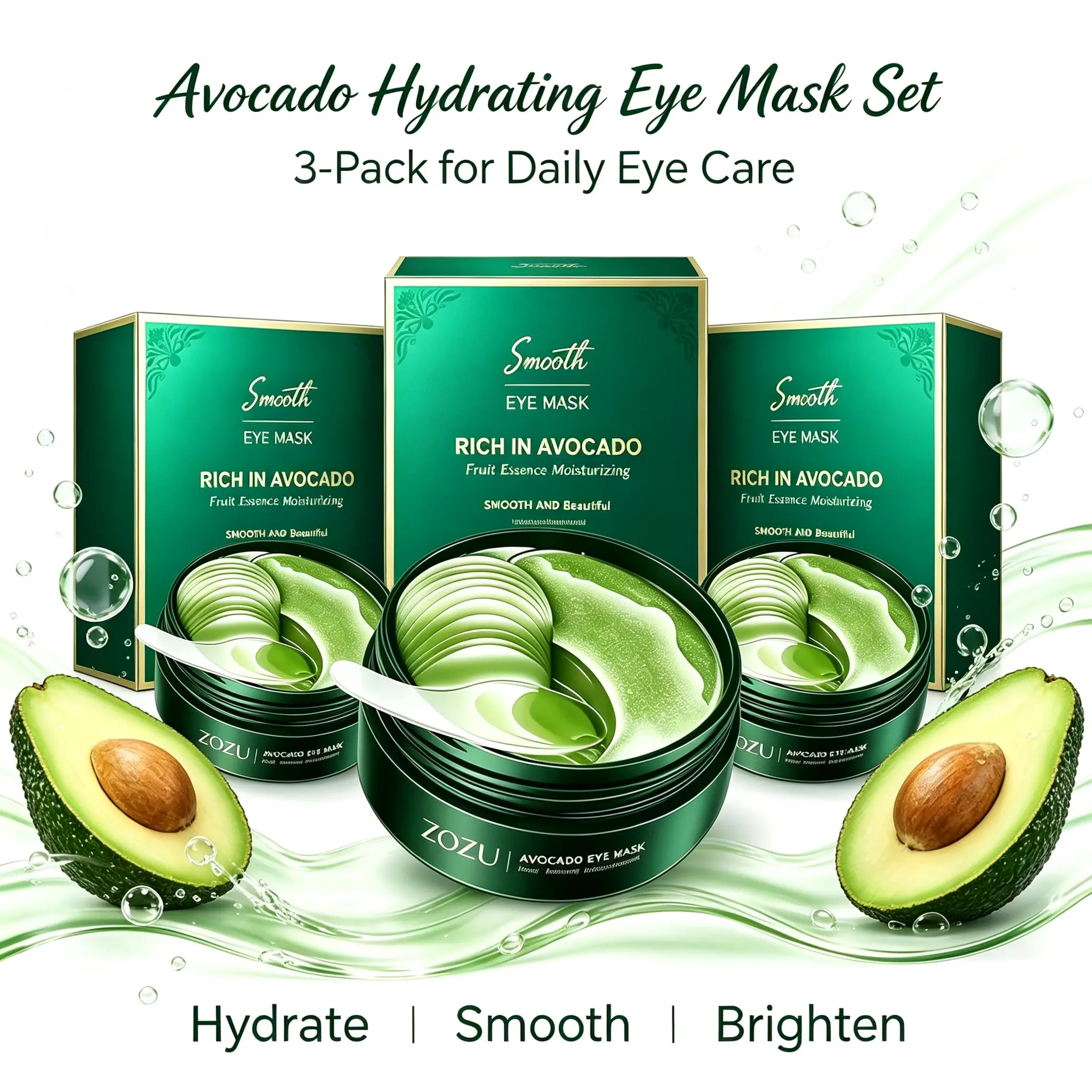 3pcs Avocado Hydrating Under Eye Gel Pads, MoisturizingEye Mask for Dark Circles & Eye Bags, Gentle Daily Eye CareSkincare Gift, nette eye patches puffiness reducer anti wrinkle mizo ne yepatches honey tired-looking soothing fatigue anti-eye orla skin