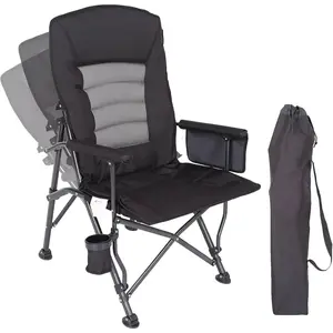 Camping Chairs  Adults, Adjustable Backrest Heavy Duty Oversized Folding Camping Chair Supports 350lbs  Outside with Cup Holder&Side Pocket, Outdoor Folding Camp Chair with High Back (Black)