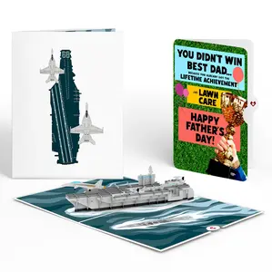 U.S. Aircraft Carrier Father's Day Pop-Up Card and Trophy Lawn Care Sentiment Set