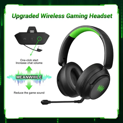 Upgraded Low-Latency Bluetooth On-Ear Gaming Headset with Flexible Frame - Plug-and-Play for Game Consoles & PCs, 3D Surround Sound, Audio Mix, Adjustable Vocals/Background Sounds, Mic Mute, Foldable, Soft Cushion, 16.0H+ Battery Life
