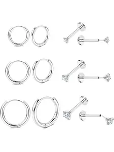 6 Pairs 20G Cartilage Tragus Earrings Threadless Labret Studs Steel Hypoallergenic Hoop Earrings Tragus Nose Stud Nose Ring Labret Lip Medusa Tragus Piercing Jewellery Silver/Gold Nose Piercing Jewelry