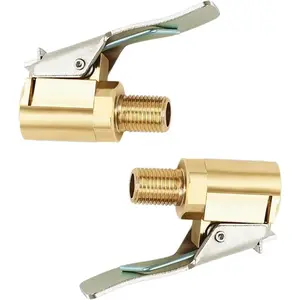 Universal Brass Tire Air Chuck with Clip Adapter, No Leakage Locking Tire Inflator Nozzle for Vehicle Compressor Pump, Durable 250PSI Quick Connect Accessories Tool